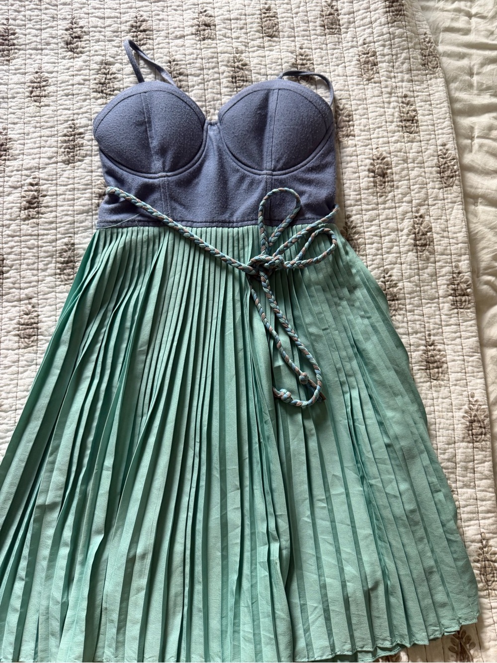 Jessica Simpson Strapless Two-Tone Pleated Dress in Blue and Mint